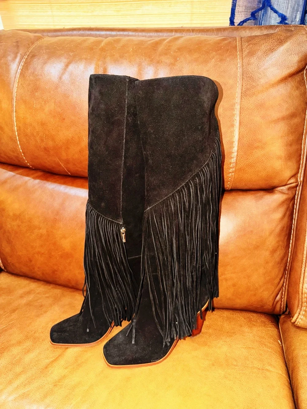 Jessica Simpson Black Suede Over-the-Knee Fringe Boots